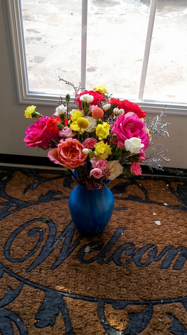 A fresh bouquet from Flowers After Hours, waiting at the door